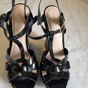 ALDO Black Patent Strappy Bow Heels